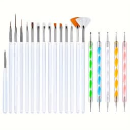 20Pcs Nail Art Brush Design Tip Painting Drawing Carving Dotting Pen FlatFan Liner Acrylic Gel UV Polish Manicure Tools