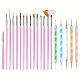 20Pcs Nail Art Brush Design Tip Painting Drawing Carving Dotting Pen FlatFan Liner Acrylic Gel UV Polish Manicure Tools