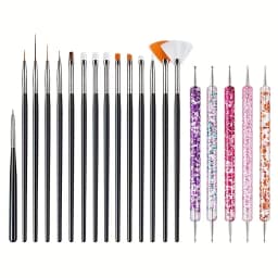 20Pcs Nail Art Brush Design Tip Painting Drawing Carving Dotting Pen FlatFan Liner Acrylic Gel UV Polish Manicure Tools