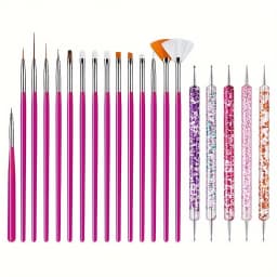 20Pcs Nail Art Brush Design Tip Painting Drawing Carving Dotting Pen FlatFan Liner Acrylic Gel UV Polish Manicure Tools