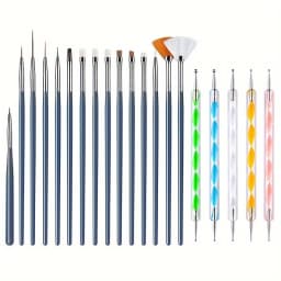 20Pcs Nail Art Brush Design Tip Painting Drawing Carving Dotting Pen FlatFan Liner Acrylic Gel UV Polish Manicure Tools