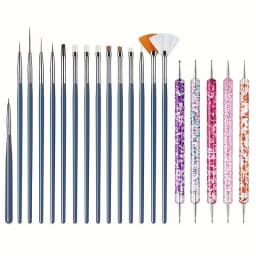 20Pcs Nail Art Brush Design Tip Painting Drawing Carving Dotting Pen FlatFan Liner Acrylic Gel UV Polish Manicure Tools