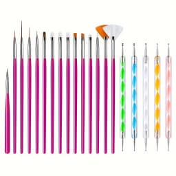 20Pcs Nail Art Brush Design Tip Painting Drawing Carving Dotting Pen FlatFan Liner Acrylic Gel UV Polish Manicure Tools