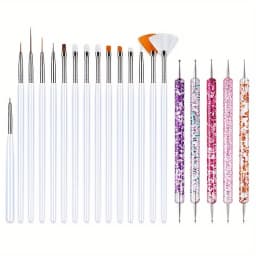 20Pcs Nail Art Brush Design Tip Painting Drawing Carving Dotting Pen FlatFan Liner Acrylic Gel UV Polish Manicure Tools