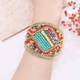 Handmade Bohemian Beads Shell Turquoise Bracelet For Women Evil Eye Wide Ethnic Style Magnet Jewelry Gift Colorful Accessory