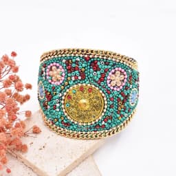 Handmade Bohemian Beads Shell Turquoise Bracelet For Women Evil Eye Wide Ethnic Style Magnet Jewelry Gift Colorful Accessory