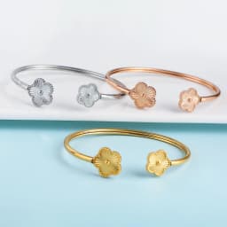 Women's New Design High-Quality Metal Plum Blossom Five Leaf Flower Bracelet With Adjustable Opening Stainless Steel Clover