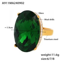 Big Oval Glass Stone Luxury Stainless Steel Rhinestones Rings For Women Trendy Index Finger Ring Jewelry Wedding Banquet Gift