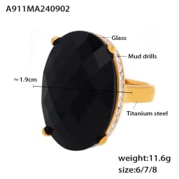 Big Oval Glass Stone Luxury Stainless Steel Rhinestones Rings For Women Trendy Index Finger Ring Jewelry Wedding Banquet Gift