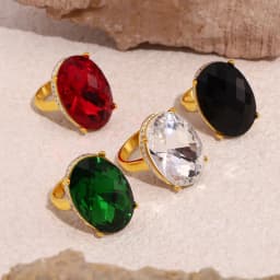 Big Oval Glass Stone Luxury Stainless Steel Rhinestones Rings For Women Trendy Index Finger Ring Jewelry Wedding Banquet Gift