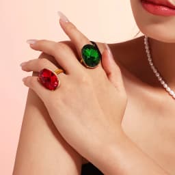 Big Oval Glass Stone Luxury Stainless Steel Rhinestones Rings For Women Trendy Index Finger Ring Jewelry Wedding Banquet Gift