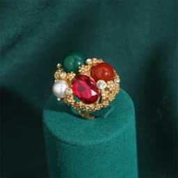 Elegant Vintage Rings for Women Copper Antique Gold Color Oval Crystal Emerald Round Natural Stone Designer Retro Jewelry