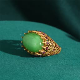 Elegant Vintage Rings for Women Copper Antique Gold Color Oval Crystal Emerald Round Natural Stone Designer Retro Jewelry