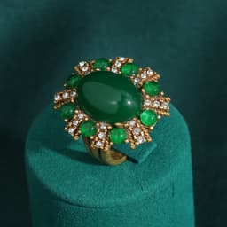 Elegant Vintage Rings for Women Copper Antique Gold Color Oval Crystal Emerald Round Natural Stone Designer Retro Jewelry