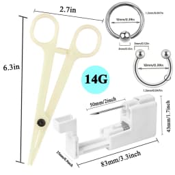 8Pcs Septum Piercing Jewelry Kit Nose Cartilage Tragus Piercing Gun Professional Tools Hollow Needle Piercer Clamps