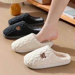 Winter Fluffy Shoes Women Cotton Slippers Cartoon Bear Thick Sole Warm Slides Men Female Couple House Indoor Plush Flat Shoes