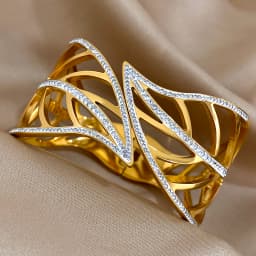 Chunky Big Leaves Stainless Steel Bracelets for Women Elegant Inlaid Rhinestone Gold Plated Cuff Bangles Waterproof Jewelry