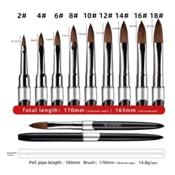 100% Pure Kolinsky Hair Nail Art Brush Round Nail Oval Brush Acrylic OEM Logo Black Color Handle Nail Supplies for Professionals