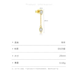 ANDYWEN Women 925 Sterling Silver Two Pear Shape Clear Zircon Single 1PCS Long Stud Earring Pendientes Piercing Fine Jewelry