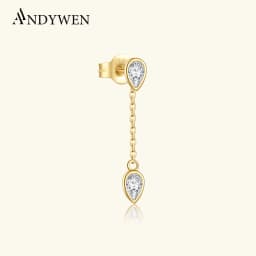 ANDYWEN Women 925 Sterling Silver Two Pear Shape Clear Zircon Single 1PCS Long Stud Earring Pendientes Piercing Fine Jewelry