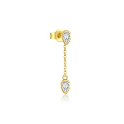 ANDYWEN Women 925 Sterling Silver Two Pear Shape Clear Zircon Single 1PCS Long Stud Earring Pendientes Piercing Fine Jewelry