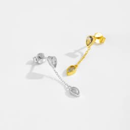 ANDYWEN Women 925 Sterling Silver Two Pear Shape Clear Zircon Single 1PCS Long Stud Earring Pendientes Piercing Fine Jewelry