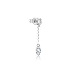 ANDYWEN Women 925 Sterling Silver Two Pear Shape Clear Zircon Single 1PCS Long Stud Earring Pendientes Piercing Fine Jewelry