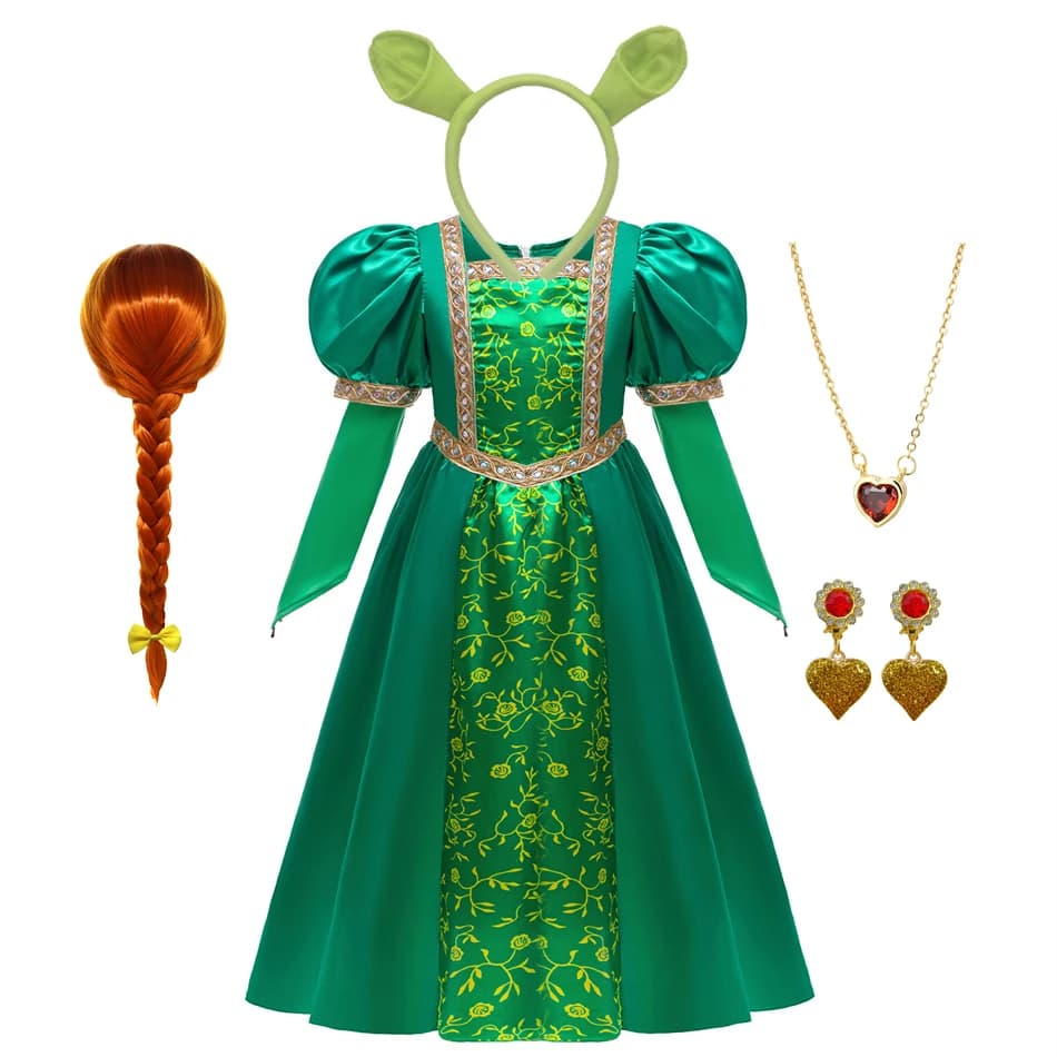 New Princess Fiona Cosplay Girl Dress Children Animation Movie Shrek The Monsters Costume Halloween Cosplay Clothes 3-10Y