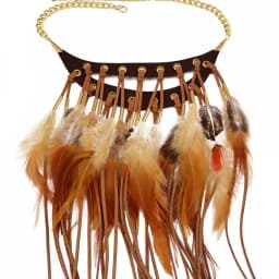 Long Brown Feather Leather Tassel Bib Necklace for Women Vintage Bohemian Indian Ethnic Tribal Feather Choker Statement Jewelry