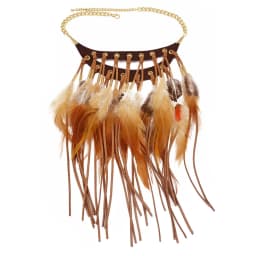 Long Brown Feather Leather Tassel Bib Necklace for Women Vintage Bohemian Indian Ethnic Tribal Feather Choker Statement Jewelry