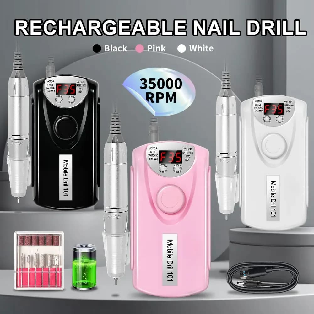 35000RPM Nail Drill Machine for Nails Rechargeable Manicure Low Noise Professional Electric Nail Drills Motor Polishe Sander