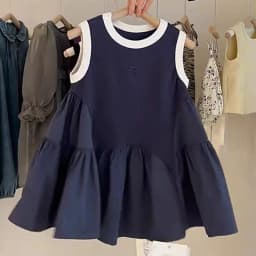 Girls Clothes Summer Stylish Children's Clothing Summer Girls New Style Casual Girls Vest Skirt Korean Style Splicing Dress