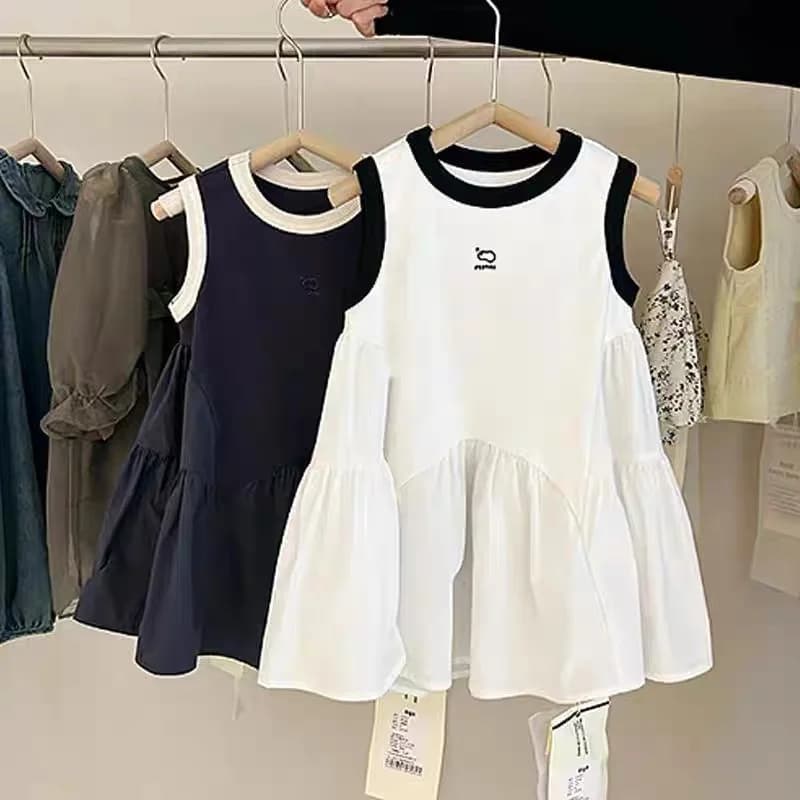 Girls Clothes Summer Stylish Children's Clothing Summer Girls New Style Casual Girls Vest Skirt Korean Style Splicing Dress