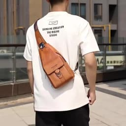 2026 New Men's Bag High Quality PU Leather Men's Chest Bag Simple Waterproof Single Shoulder Crossbody Bags Messenger Bag Gift