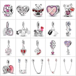 Romantic Valentine's Day Charms Pink Heart Rose Bear Charms Fit for 925 Silver Bracelet Necklace Women Anniversary‘s Gifts