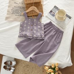 Summer Kids Clothes Korean Version Fashion 3-7Y Girls Blue Imitation Denim Bow Print Sleeveless Tops+Pants 2 Pcs Set
