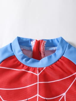 Baby Boys Color Block Round Neck Spider Pattern One-Piece Swimsuit Infant Swimwear Comfortable Spandex Polyester Blend
