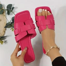 Chic Womens Slide Sandals - Lightweight, Casual, Flat, Square Open Toe - Perfect for Summer & Kings Day