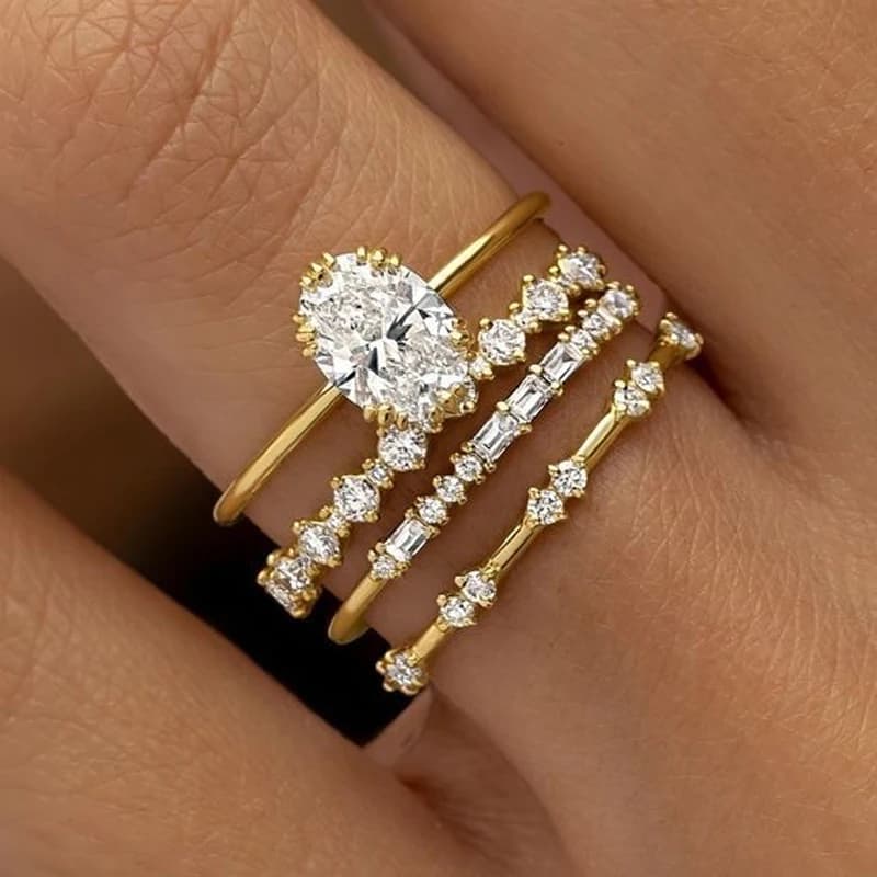 Fashion Big Zircon Statement Rings Set Minimalist High Quality Gold Plated High Quality Crystal Charm Finger Ring Copper Jewelry