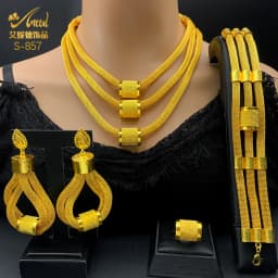 Luxury Ethiopian Multilayer 24k Gold Color Jewelry Set For Women Wedding Dubai Necklace And Earrings Sets Indian Bridal