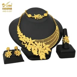 Luxury Ethiopian Multilayer 24k Gold Color Jewelry Set For Women Wedding Dubai Necklace And Earrings Sets Indian Bridal