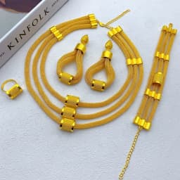 Luxury Ethiopian Multilayer 24k Gold Color Jewelry Set For Women Wedding Dubai Necklace And Earrings Sets Indian Bridal