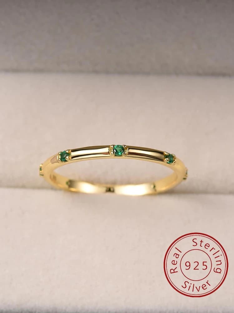925 Sterling Silver Round Simple Plain Green Color Zircon Ring For Women Anniversary Party Creativity High Quality Fine Jewelry