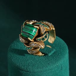 Vintage Jewelry Flower Full Crystal Green Malachite Rings for Woman Gold Color Party Gift Boho Wedding New Arrival 2024