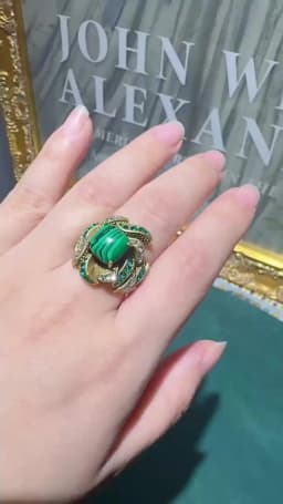 Vintage Jewelry Flower Full Crystal Green Malachite Rings for Woman Gold Color Party Gift Boho Wedding New Arrival 2024