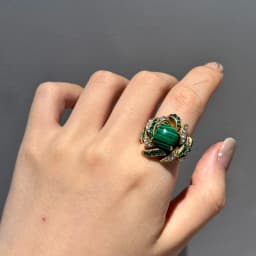 Vintage Jewelry Flower Full Crystal Green Malachite Rings for Woman Gold Color Party Gift Boho Wedding New Arrival 2024