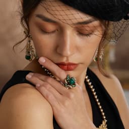Vintage Jewelry Flower Full Crystal Green Malachite Rings for Woman Gold Color Party Gift Boho Wedding New Arrival 2024