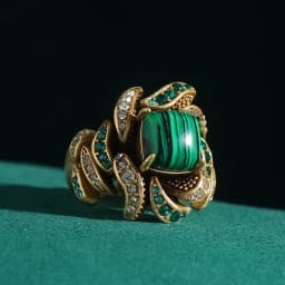 Vintage Jewelry Flower Full Crystal Green Malachite Rings for Woman Gold Color Party Gift Boho Wedding New Arrival 2024