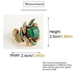 Vintage Jewelry Flower Full Crystal Green Malachite Rings for Woman Gold Color Party Gift Boho Wedding New Arrival 2024