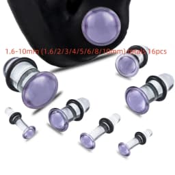 10/16/18pc Glass Ear Gauges Stretching Kit Short Taper Expander Comfy Dead Stretching Plugs with Rubber Rings Crazy Body Jewelry